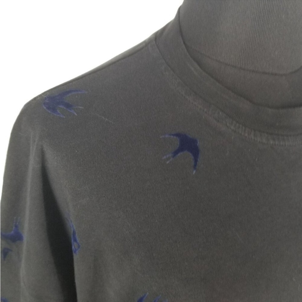 Alexander McQueen McQ Black Blue Velvet Swallow Flock Ruffled T Shirt - Picture 9 of 10